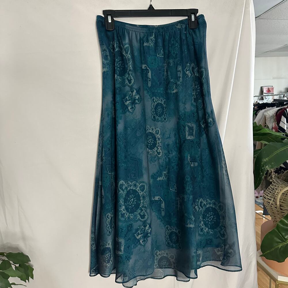 Vintage Floral A-Line Maxi Skirt Blue Retro 90s Hippie - Picture 3 of 5